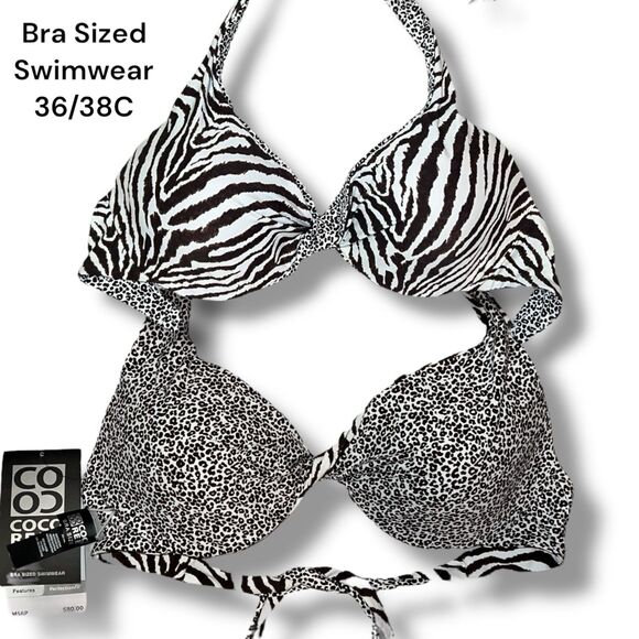 Zebra Print Bikini Top 36C 38C Cheetah Print Reversible NWT - Picture 1 of 12